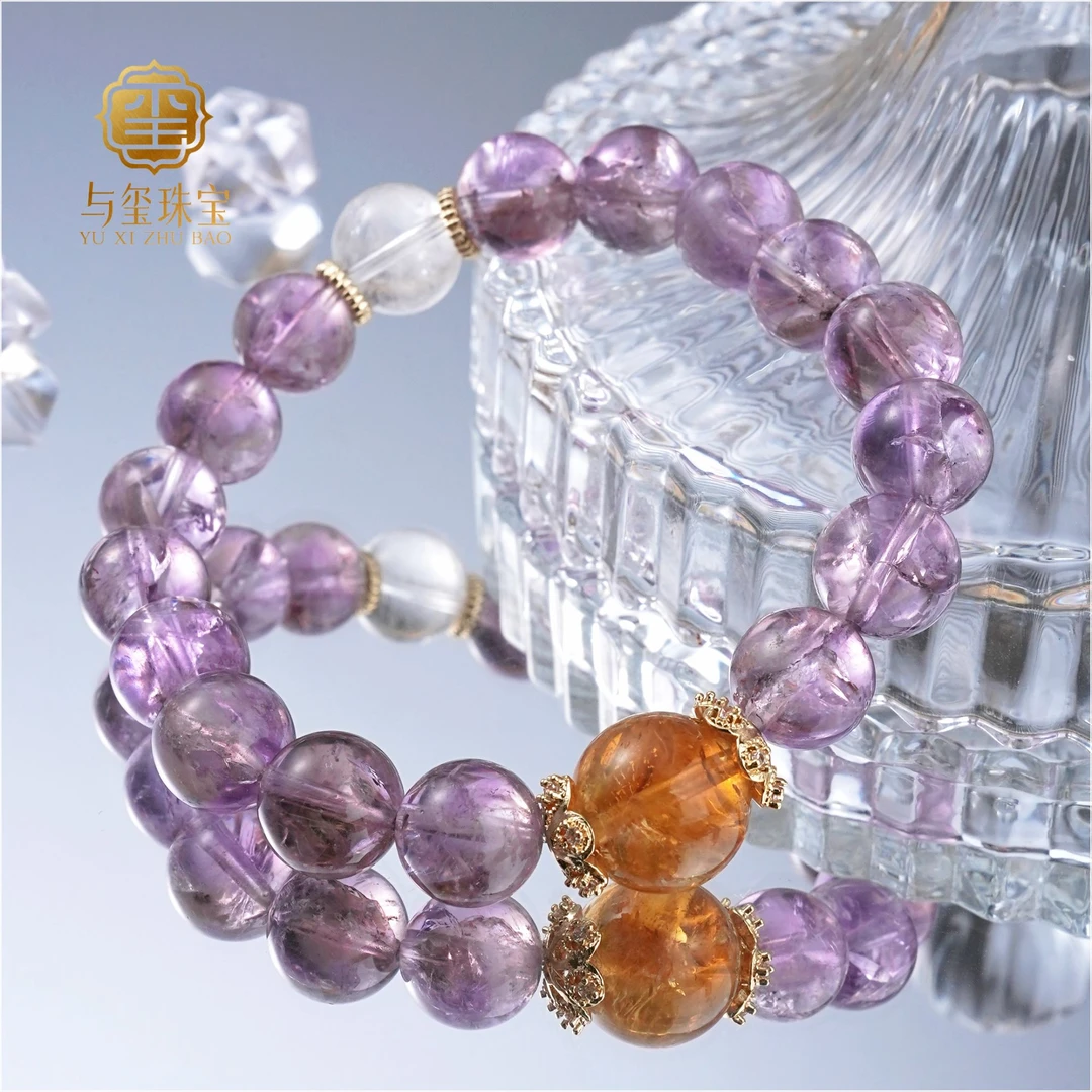 【阿赛紫】紫水晶爆花天然阿赛黄塔晶爆花定制设计款手串