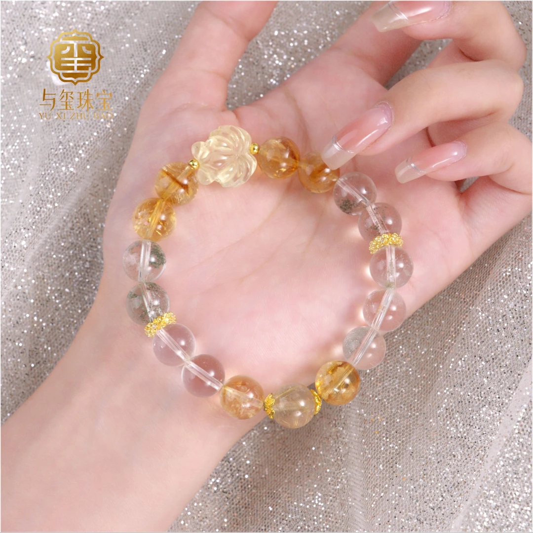 【灵狐】10mm绿幽灵+黄水晶+金发晶+九尾狐柠檬晶+白水晶 财富款