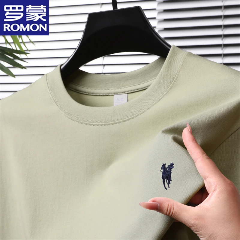 罗蒙100%纯棉男士圆领短袖T恤高档吸汗百搭简约体恤半袖汗衫上衣