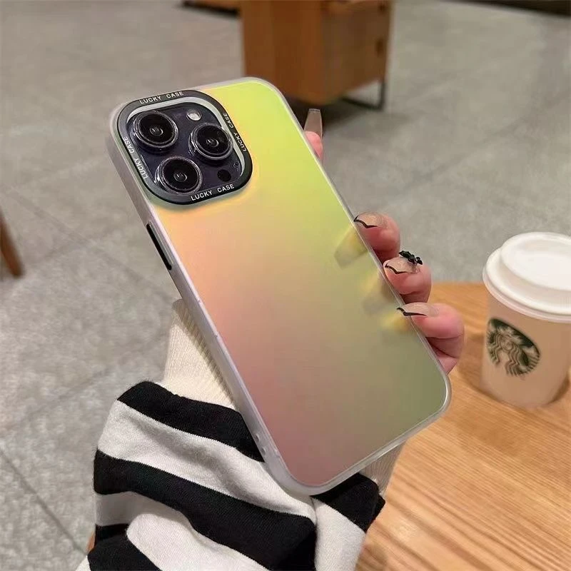 适用变色龙苹果15promax手机壳炫彩镭射iPhone13简约14新款高级磨