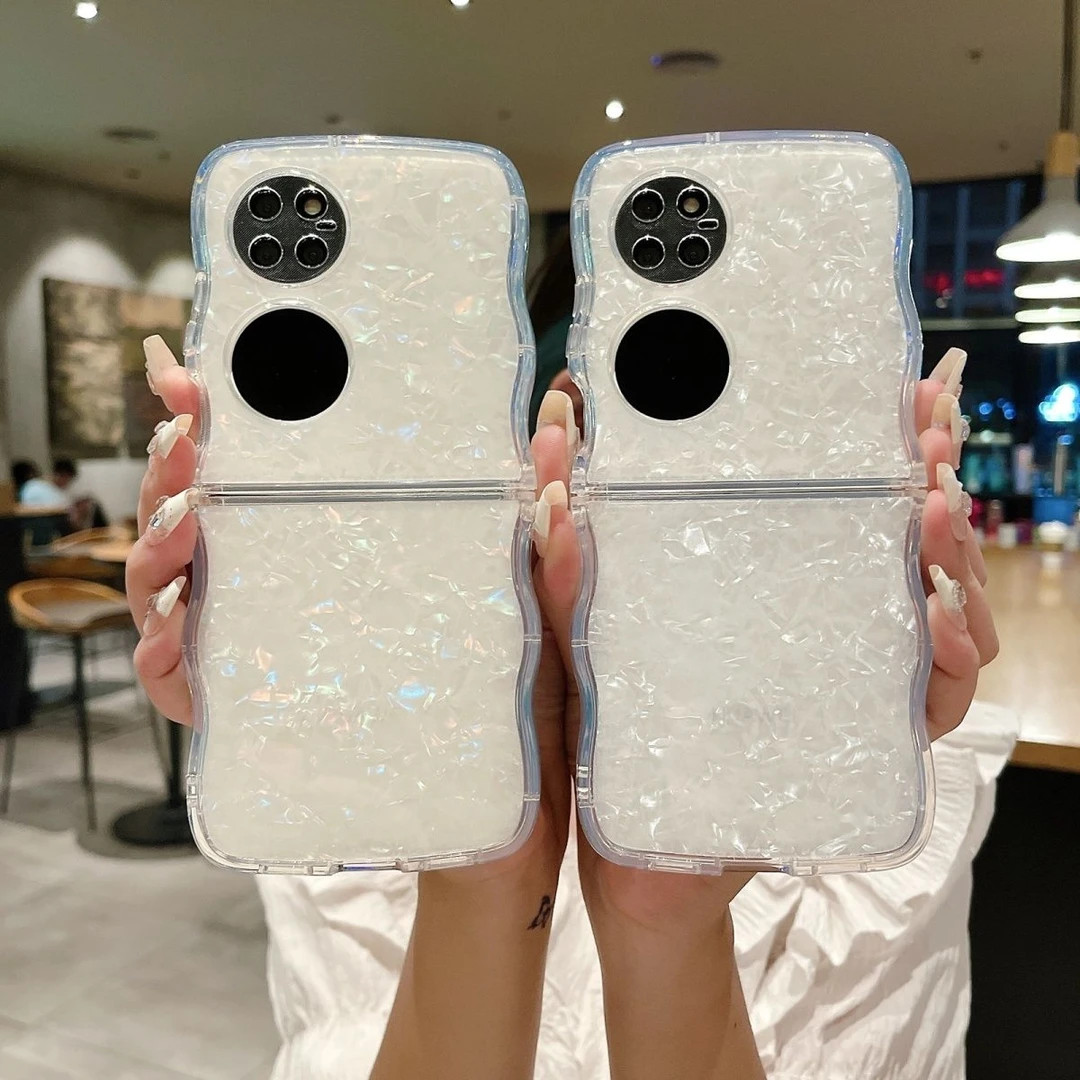适用简约波浪边贝壳纹适用华为P50Pocket手机壳Pocket S折叠屏新