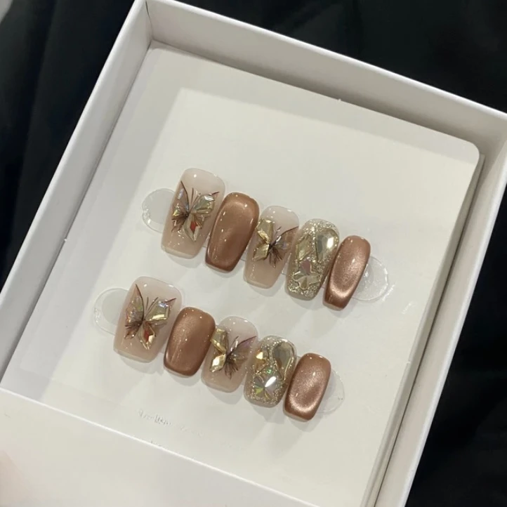 【蔷薇蝴蝶】SL秋冬新款美拉德猫眼蝴蝶纯手工穿戴甲 气质显白百搭