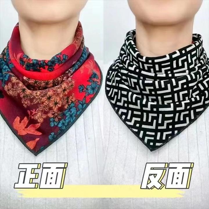 户外女士春秋冬季双面双花三角巾保暖多功能双排护脖围巾护脸百搭