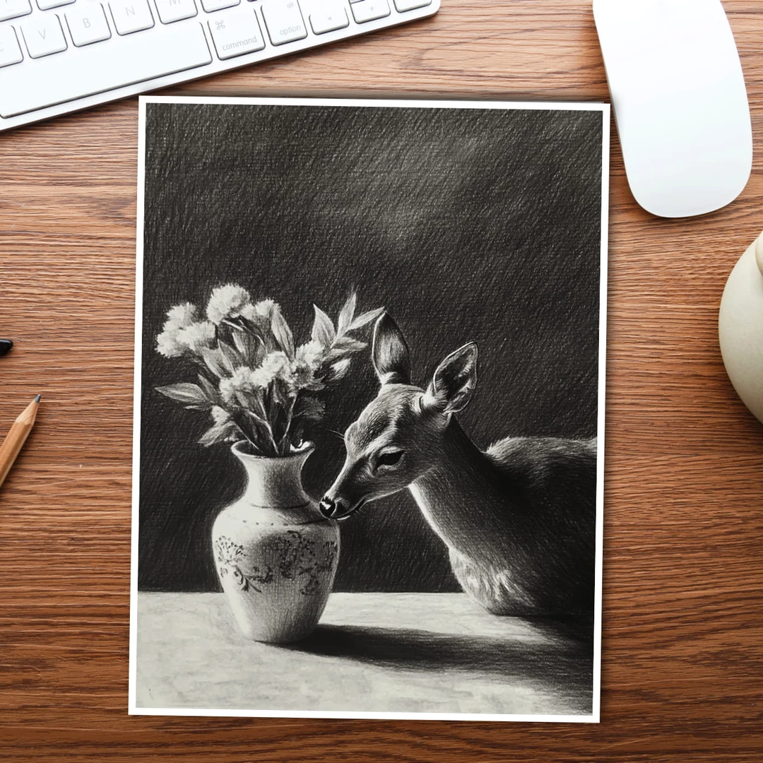 奇幻创意素描临摹卡儿童创意美术明信片素描高级静物范图