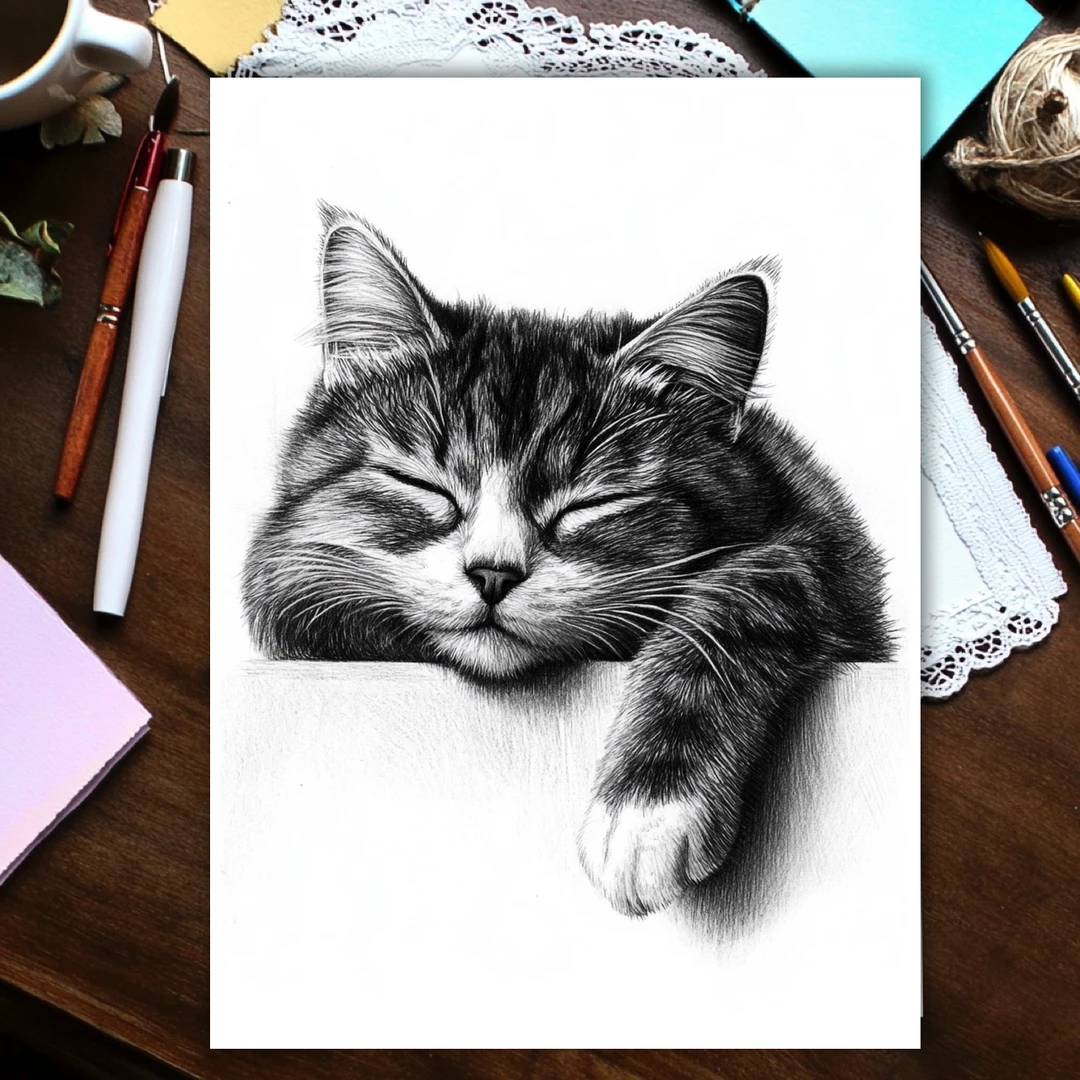 素描中级动物临摹卡儿童创意美术明信片素描动物写实范图