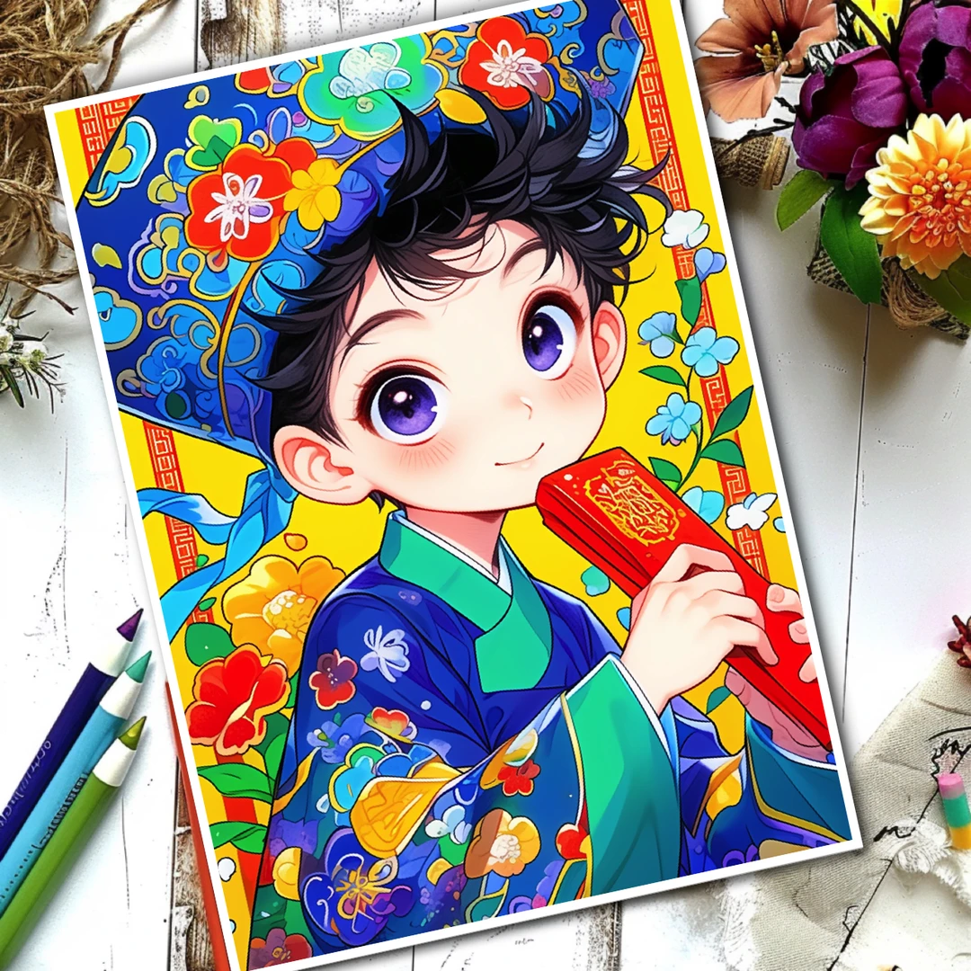 灿若星辰临摹卡儿童创意美术明信片马克笔动漫卡通Q版人物范图