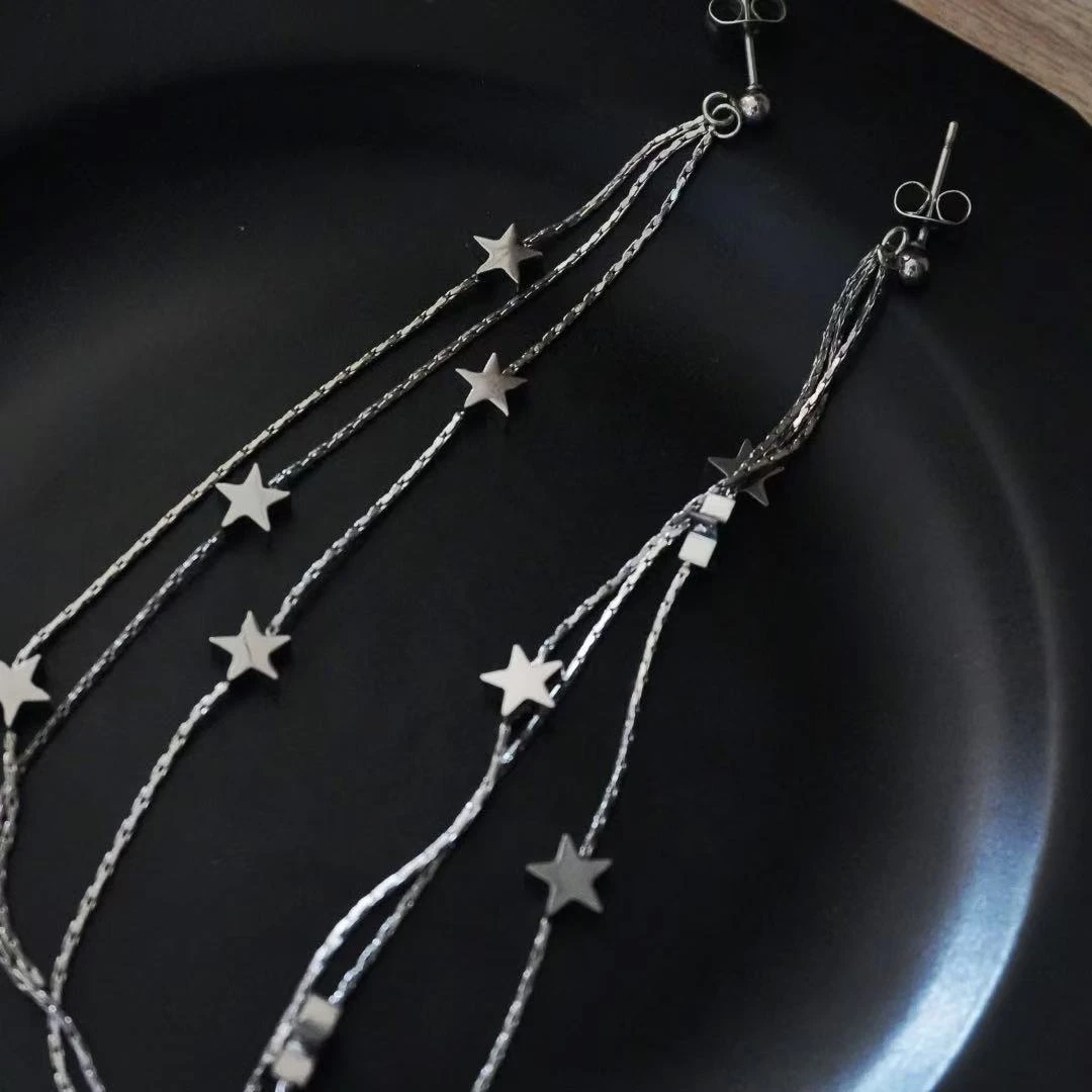 钛钢耳饰 970流星耳环银色百搭小众长款个性