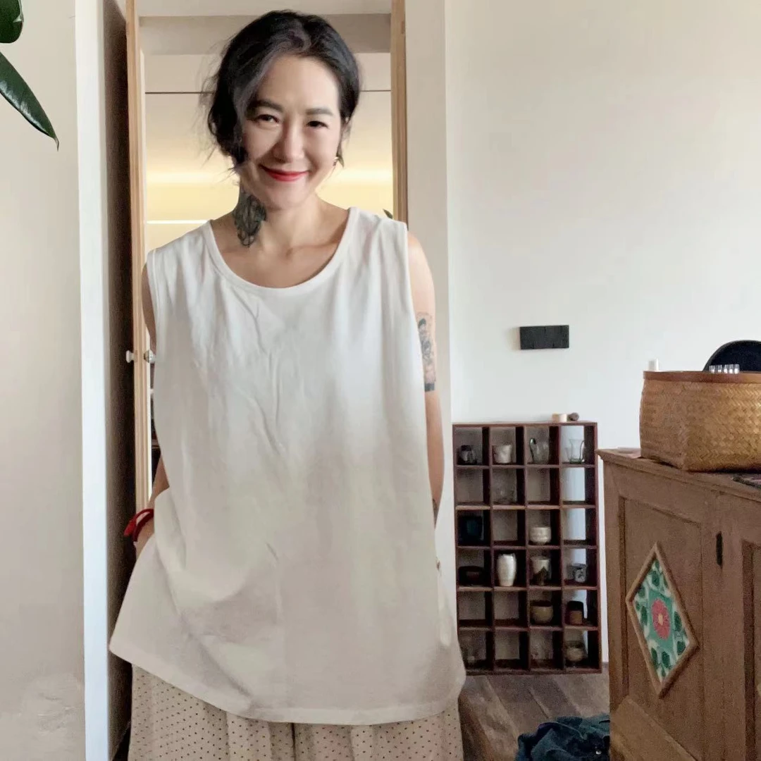 7124叠穿无袖背心T恤白色均码