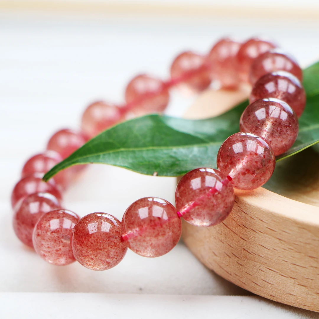 天然草莓晶正品单圈手串鸽血红水体单圈手链女款时尚情侣简约素圈
