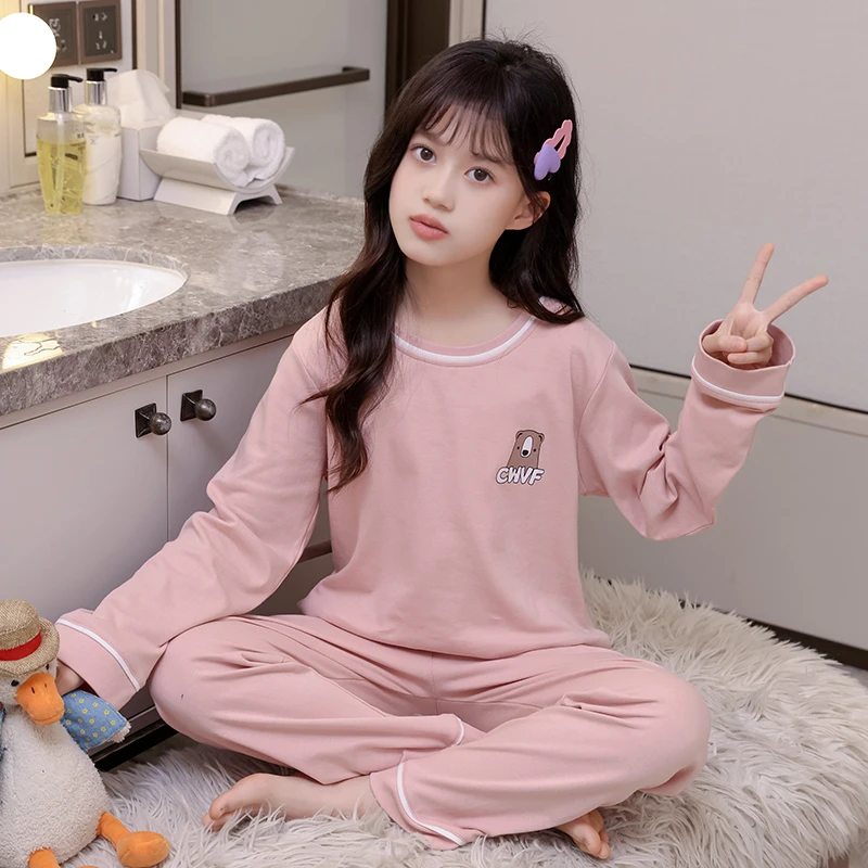 纯棉儿童款睡衣春夏秋季中大童6-12岁女童空调服防着凉长袖家居服