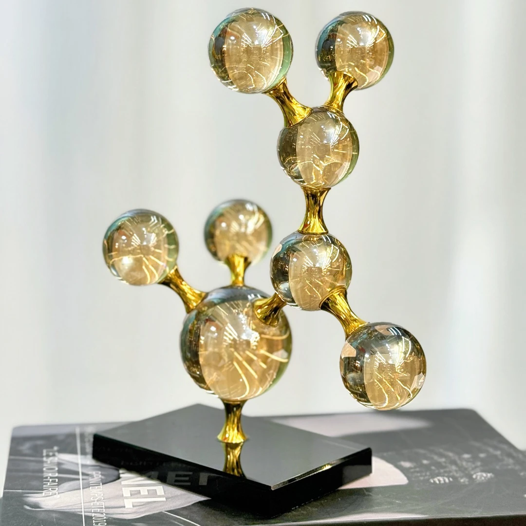 创意几何水晶分子球水晶摆件方块球拼接几何装饰品房间客厅电视柜