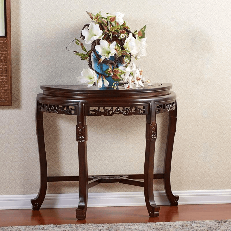木玄关桌半圆桌靠墙边桌仿古实木玄关台花架奇石架工古典