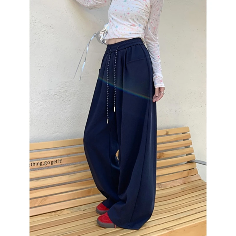 休闲裤女松紧腰抽绳阔腿裤早秋宽松显瘦裤子直筒裤拖地裤卫裤长裤