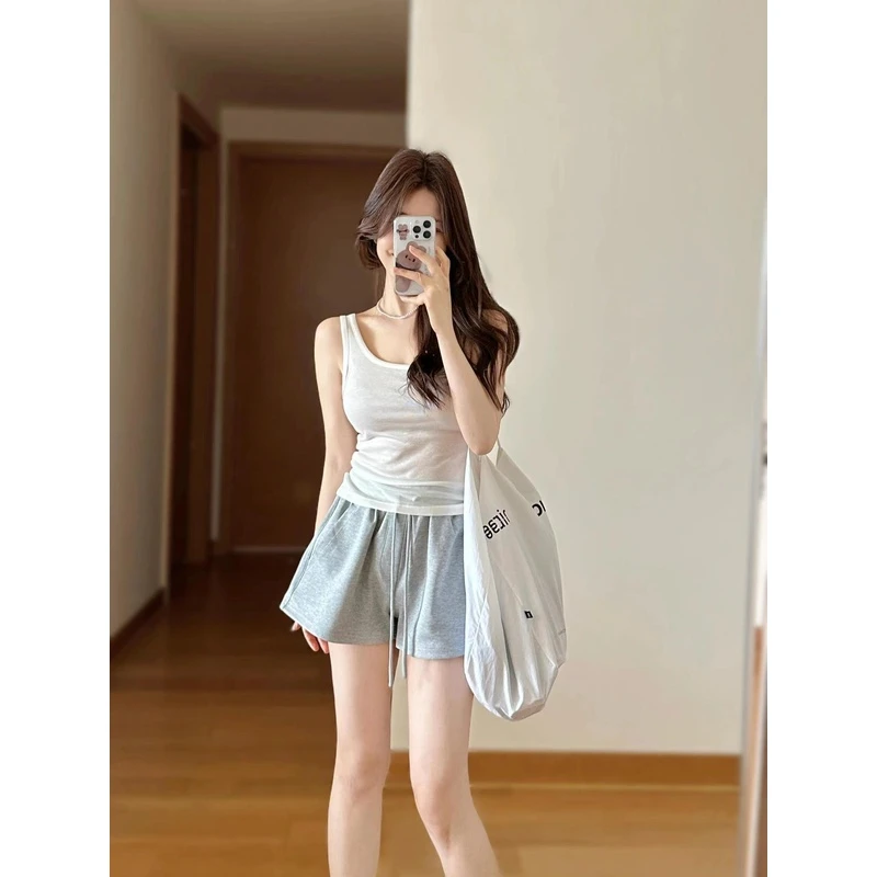 极简风~夏季热裤居家外穿遮跨显瘦A字休闲短裤百搭运动抽绳卫裤