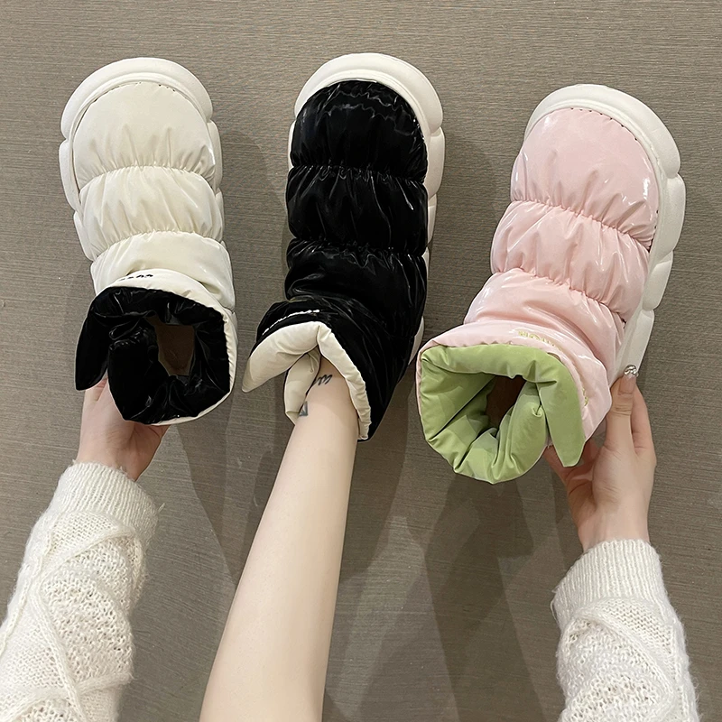 踩屎感棉拖鞋女包根冬季保暖厚底室外羽绒布雪地靴月鞋面包子棉鞋