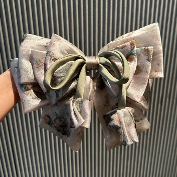 【椿野少女】夏季轻盈款晕染高级感拼接大蝴蝶结发夹后脑勺头饰小众