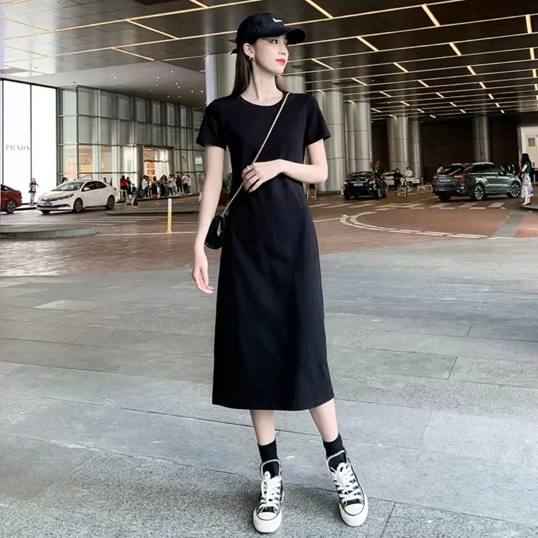 夏季韩版黑色连衣裙女2024新款宽松显瘦时尚长裙气质休闲裙子