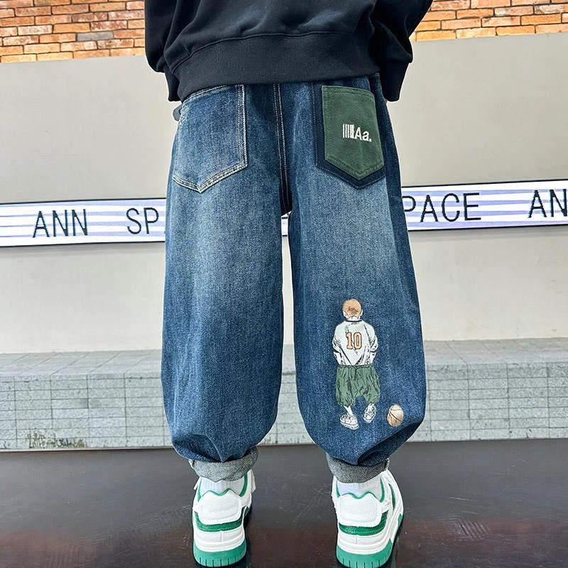 男童裤子春秋2024新款儿童牛仔裤秋季中大童宽松韩版帅气男孩长裤