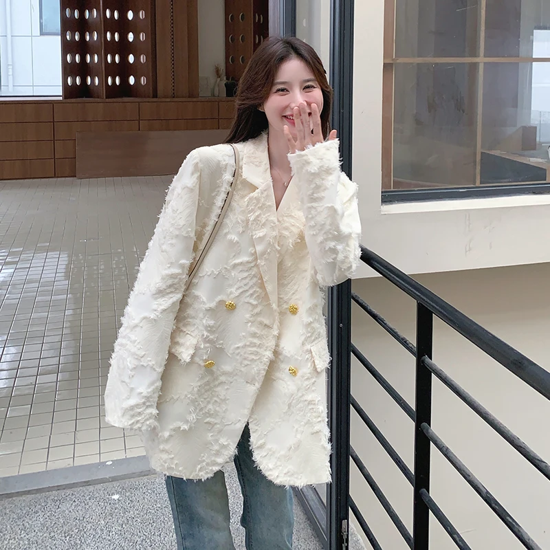 韩版时尚设计感气质西装外套女2025春新款法式超好看显瘦流苏上衣