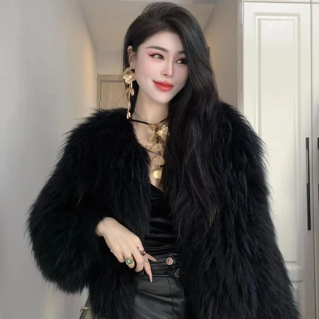 【反季福利】2024海宁秋款草草外套毛毛气质网红时尚百搭名媛显瘦