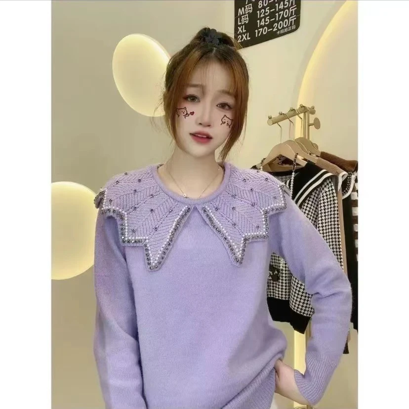 【定制大码女装80-200斤】娃娃领毛衣女圆领时尚百搭毛衫上衣1370