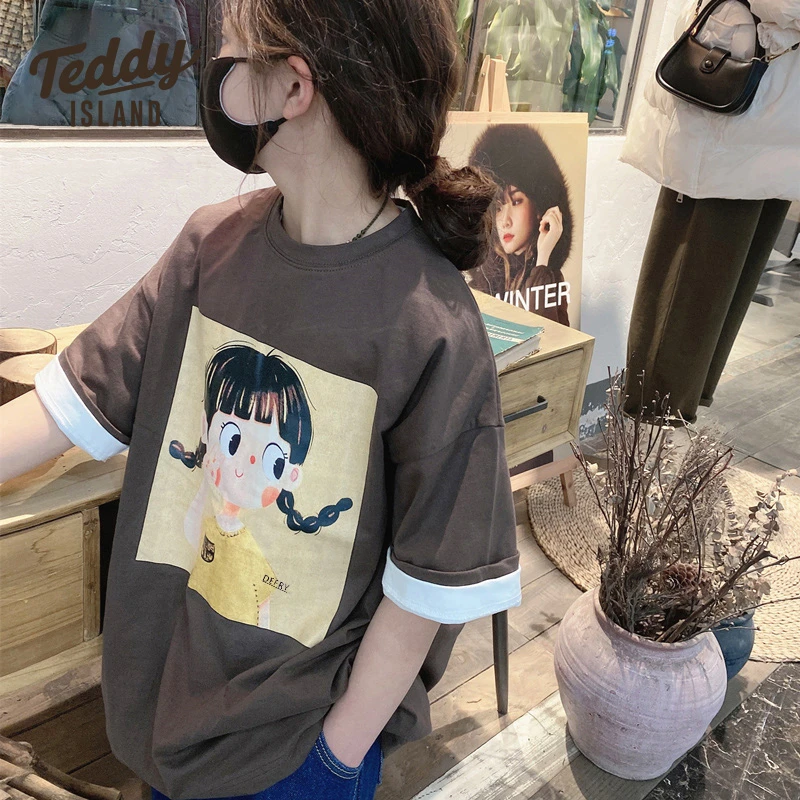 女童短袖T恤纯棉夏季新款中大童女孩卡通儿童半袖棉童装