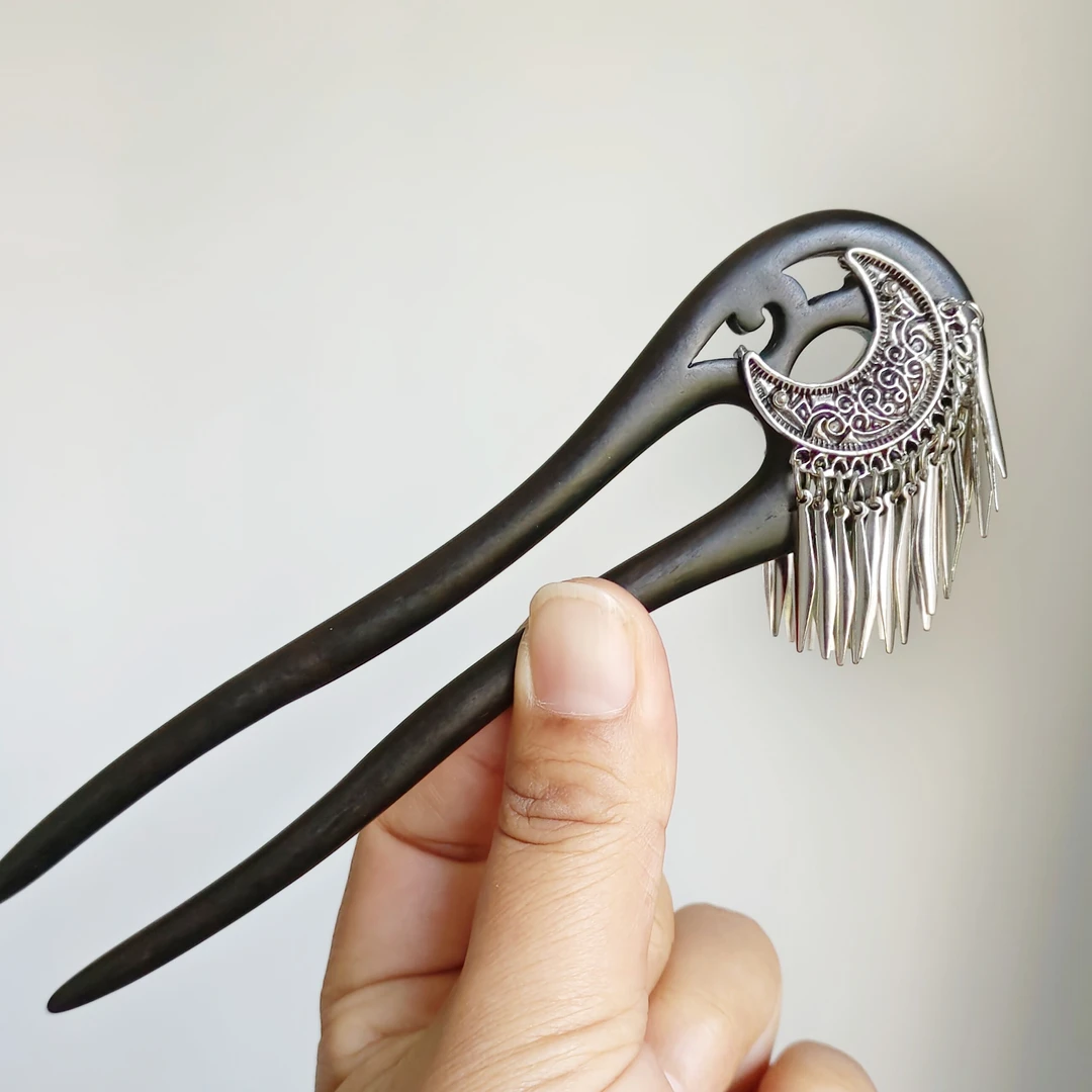 638双面弯月碎流苏发钗步摇古典时尚复古民族风百搭饰品夏日饰品