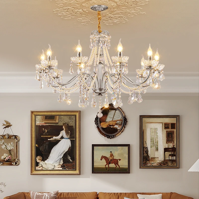 客厅吊灯法式轻奢别墅蜡烛灯大厅主灯高档大气餐厅卧室珍珠水晶灯