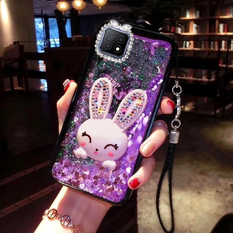 OPPOA53手机壳女OPPO a53液体流沙5G防摔软硅胶PECM30镶钻兔支架