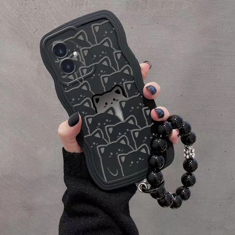 华为荣耀100手机壳新款黑色波浪MAA-AN00全包防摔软壳ins小熊手链