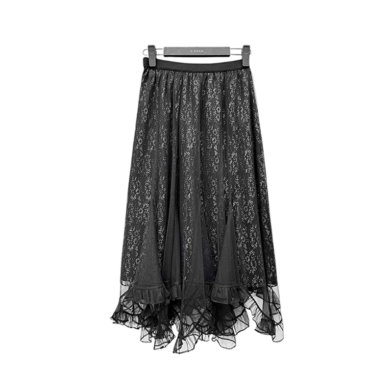 S·DEER圣迪奥夏季时尚设计师休闲百搭不规则网纱半身裙S241Z1127