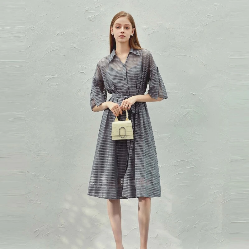 S·DEER圣迪奥气质时尚收腰轻奢长裙春夏超显瘦连衣裙S232Z12KZ