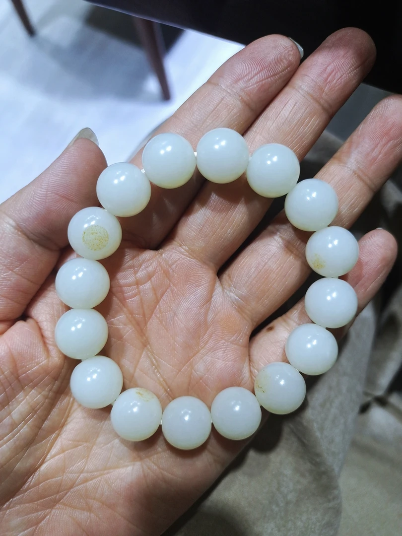 和田玉手串，珠子直径12mm