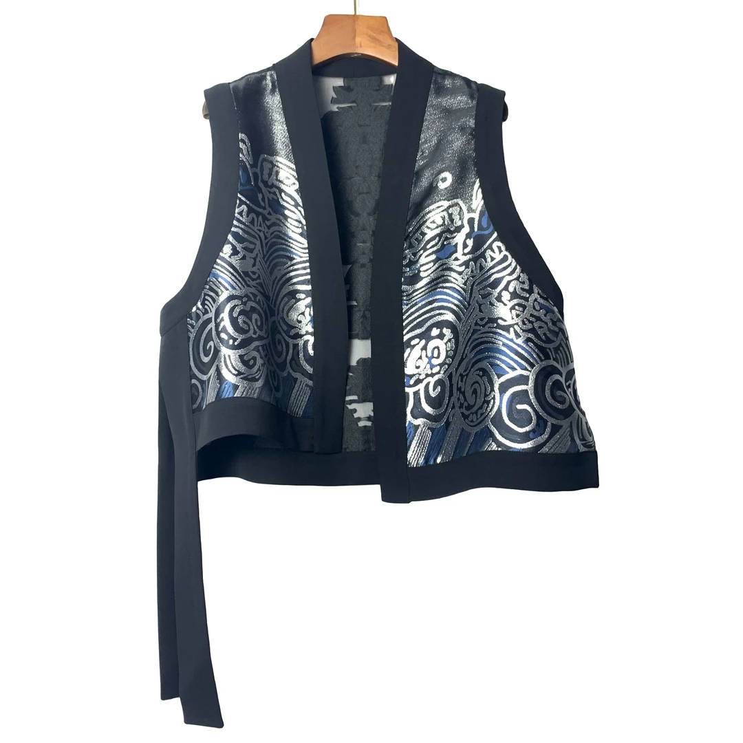 朱总服饰2024052新款时尚马夹马甲气质针织轻奢印花无袖拼接提花