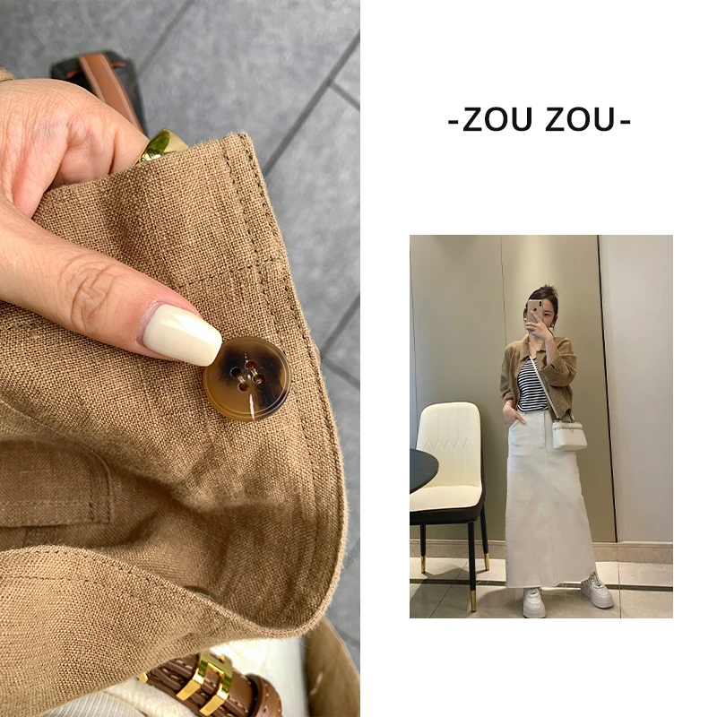 hizz邹邹小个子 亚麻外套女秋季新品短款显高显瘦高级感外套