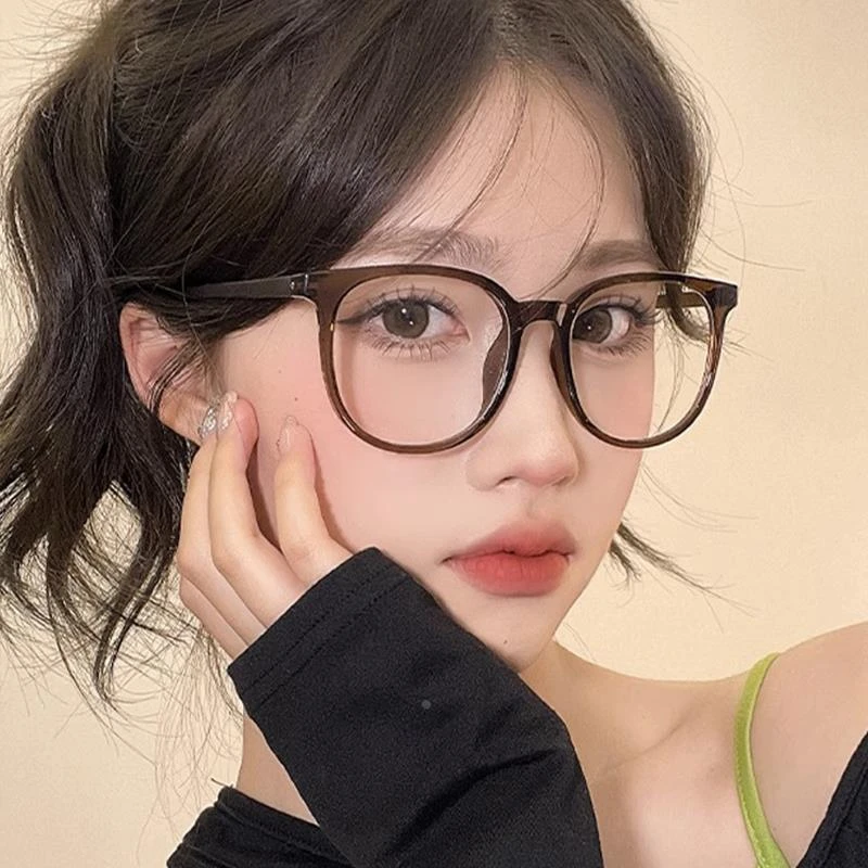 素颜大框TR90近视眼镜女可配度数超轻素颜显脸小茶色眼睛框平光镜