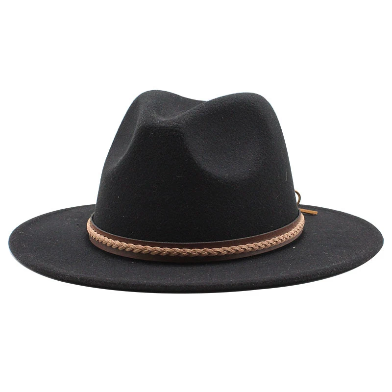 经典新款欧美毛呢优雅爵士礼帽男女士情侣平檐大檐帽