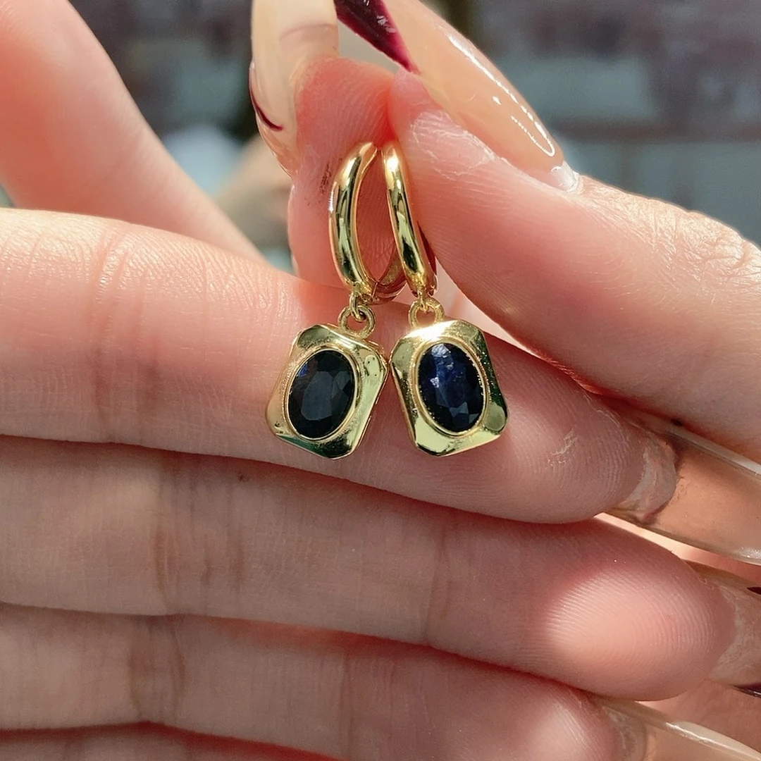 蓝宝石耳饰银S925镶嵌