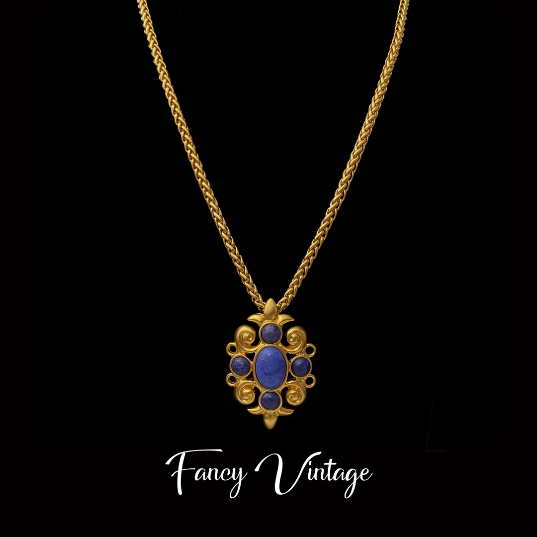 铜合金项链 蓝色复古宫廷风高级感轻奢小众气质毛衣链民族风镶嵌