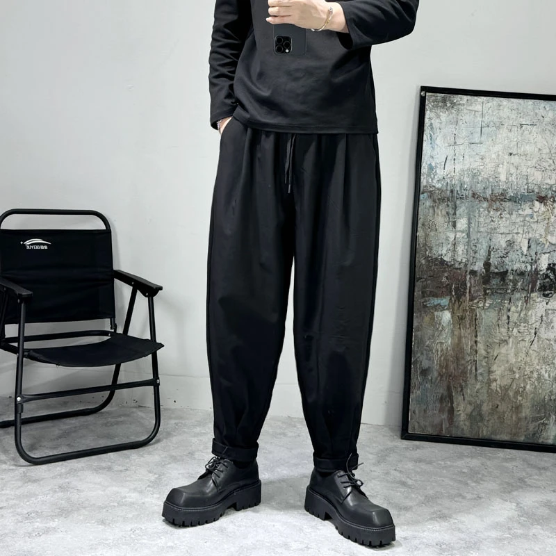 秋冬新款时尚中老年百搭休闲裤发型师男宽松小脚裤韩版锥形哈伦裤