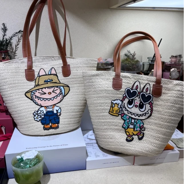 高级感草编拉布布卡通ins手工编织菜篮子女士手提包手拿包妈妈包
