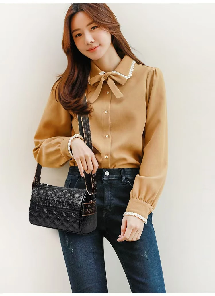 【圆桶包】2024潮流时尚百搭经典菱格肩包奢侈真皮女士斜挎包6602