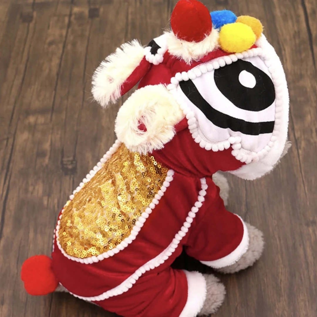 舞狮子宠物拜年喜庆醒狮四脚搞笑衣服狗狗猫咪搞怪过年柯基新年