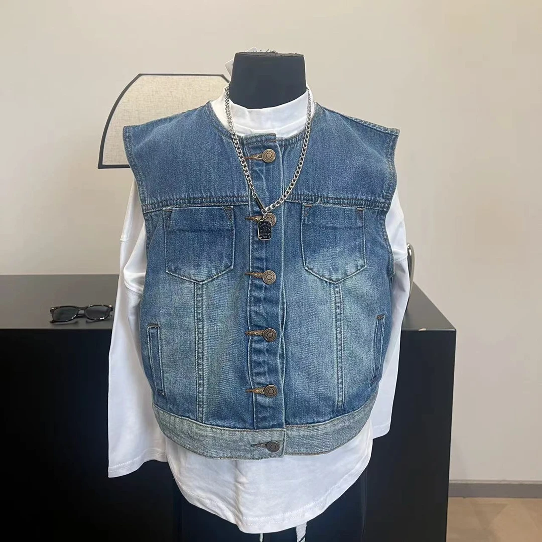 【GUOLAODA】6606设计师自制韩版牛仔马甲