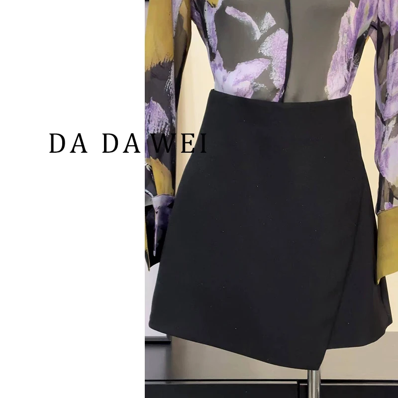 A呀 大V【】新款女装 黑色气质显瘦半身裤-7818