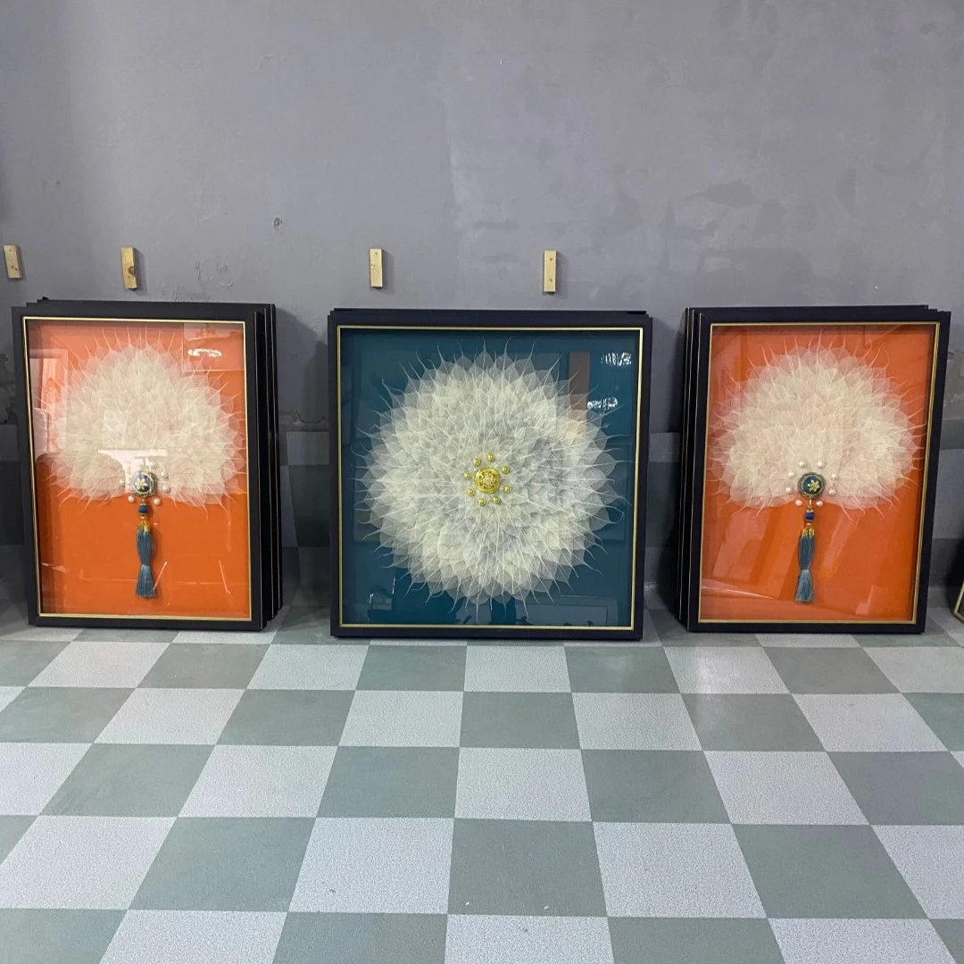 （立体实物画）菩提叶装饰画大气客厅装饰画沙发背景三联画轻奢艺术