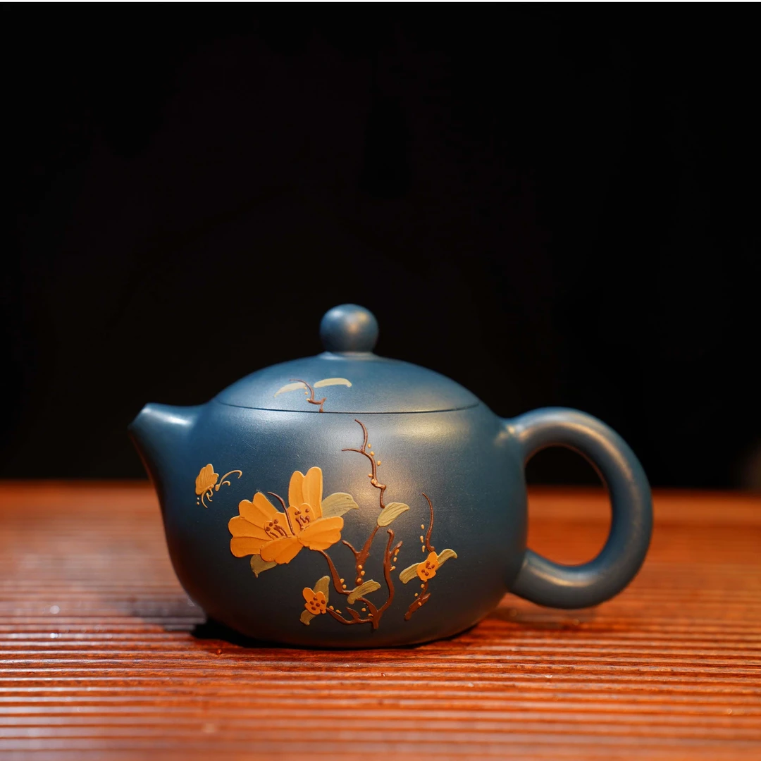 DT112 蝶恋花西施 天青泥纯手工墨绿双色描金精美果绿