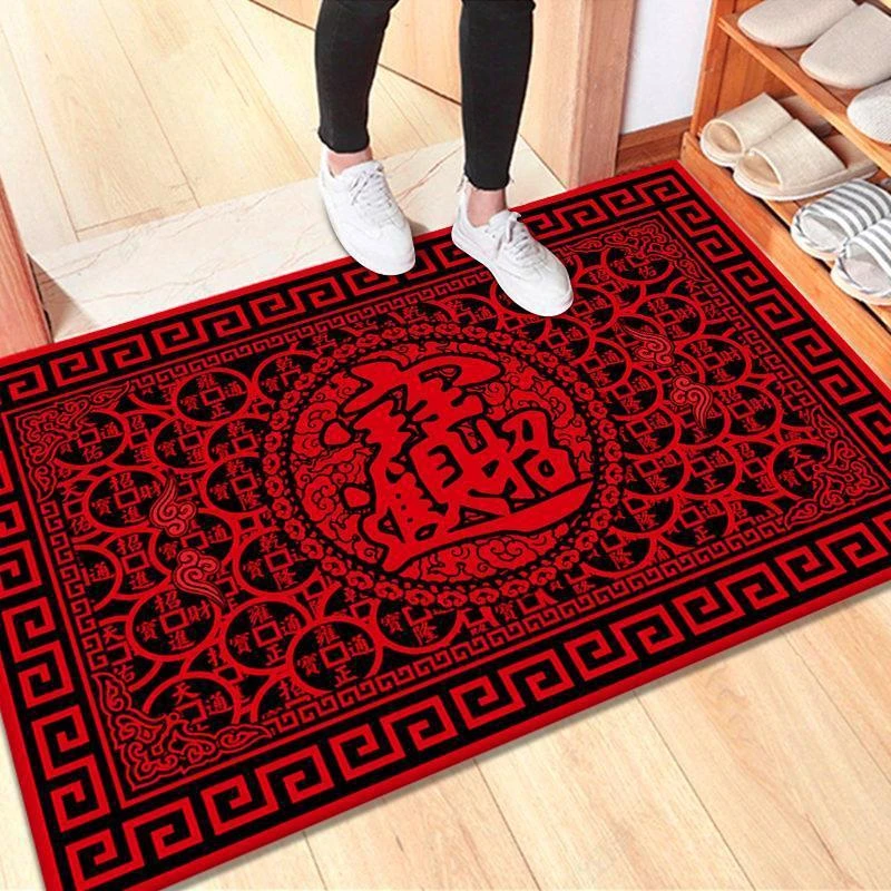 红色喜庆家用门口地垫门外吸水地垫机洗防滑入户门脚垫子浴室门口