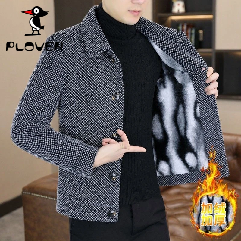 琢木鳥羊毛呢子大衣男翻领韩版加绒高档短款时尚舒适呢子夹克外套
