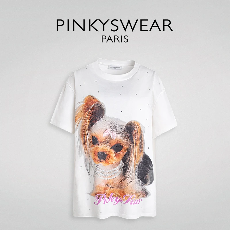 【画界】PinkySwear烫钻印花小狗圆领T恤DT3431